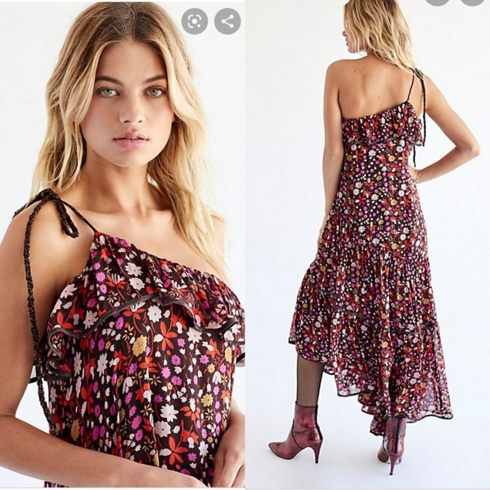 NWT Free People Head Over Heels Maxi Dress Multi Floral Tiered Lined Hi Low XS